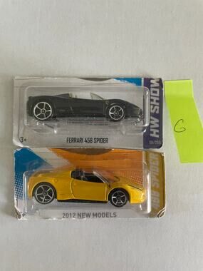2 Ferrari 458 Spider 2012 Black Yellow Mattel Hot Wheels Toy Cars NEW